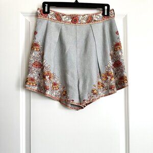 ZIMMERMANN Andie Floral Pleated Linen Shorts in Dusty Blue Size 1 US S